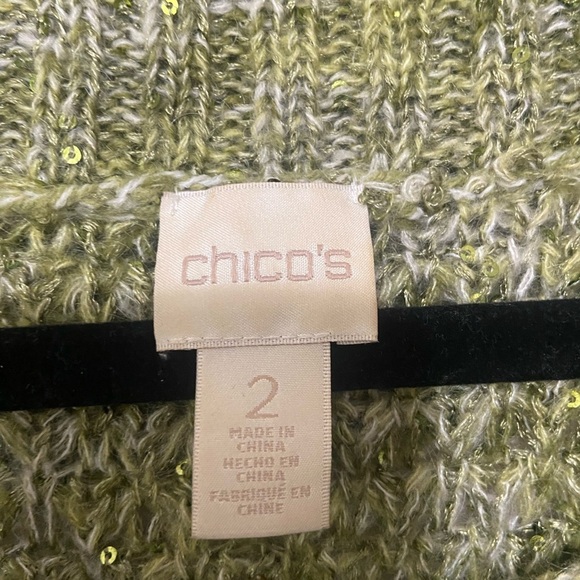 Chico's LIKE NEW Space metallic sequin green mohair blend shoulder sweater XL - Picture 5 of 7
